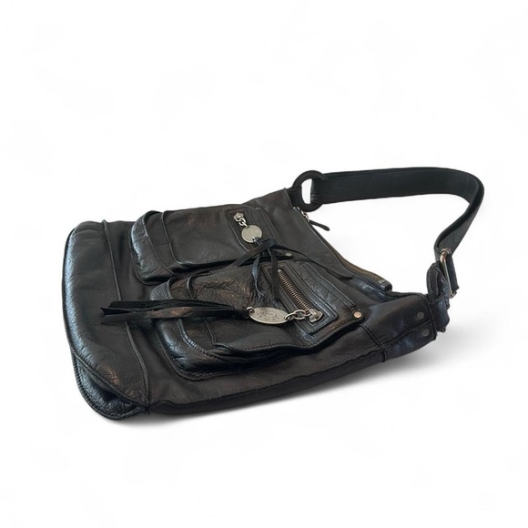 Juicy Couture Vintage Black Leather Shoulder/Crossbody Tassel Bag Y2K - Picture 4 of 8